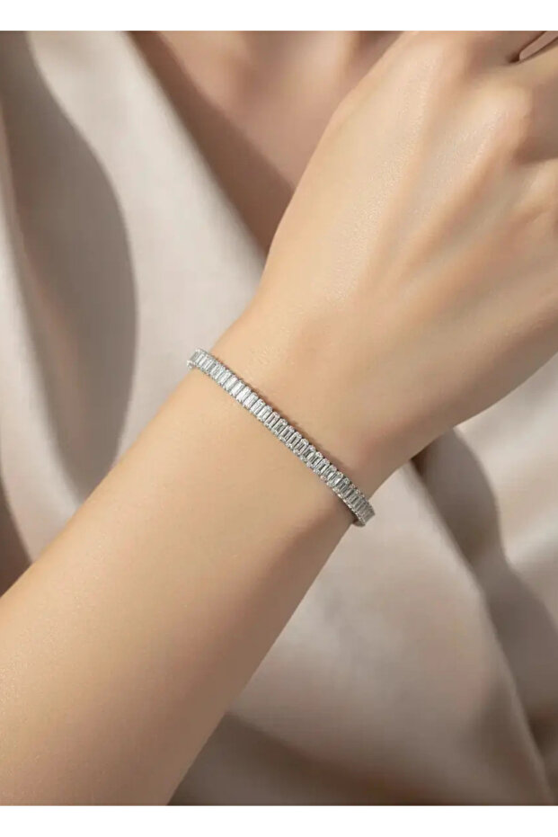 Steel Silver Baguette Stone Waterway Bracelet - 26Slb22