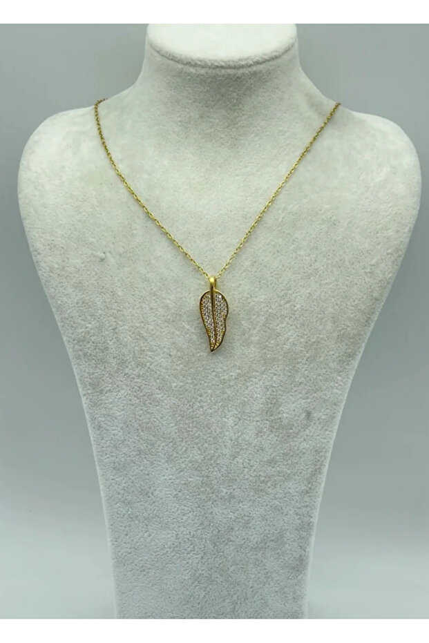 Steel gold leaf necklace with stone - 25-ctr17