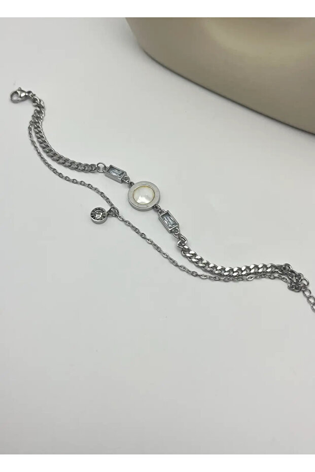 Steel silver double bracelet - 25-blk171