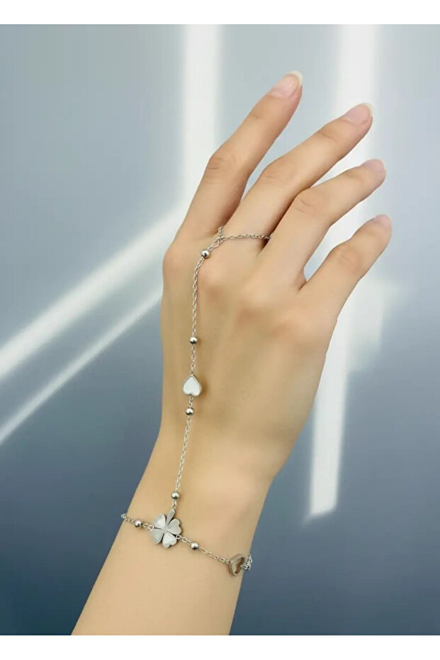 Steel Silver Heart Clover Şahmeran - 26Shm05