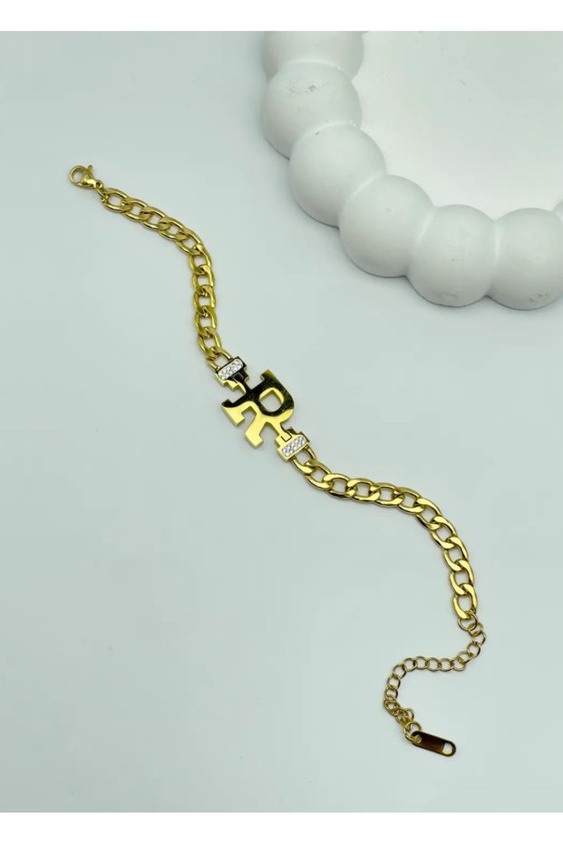 Steel Gold Letter R Bracelet - 25-Blk69