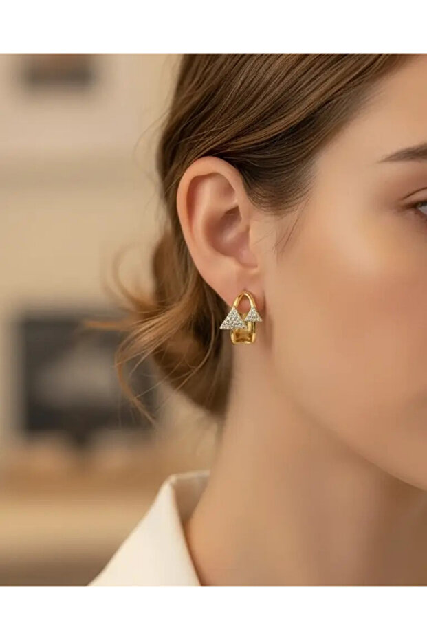 Xuping Gold Stone Triangle Design Earrings - 25-Xpkp251