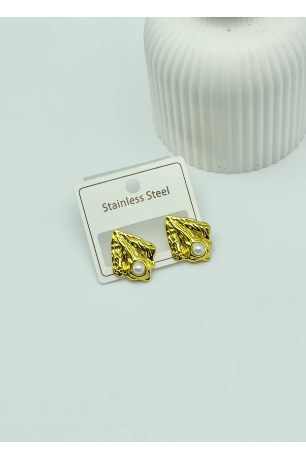 Steel gold pearl earrings - 25-clk33