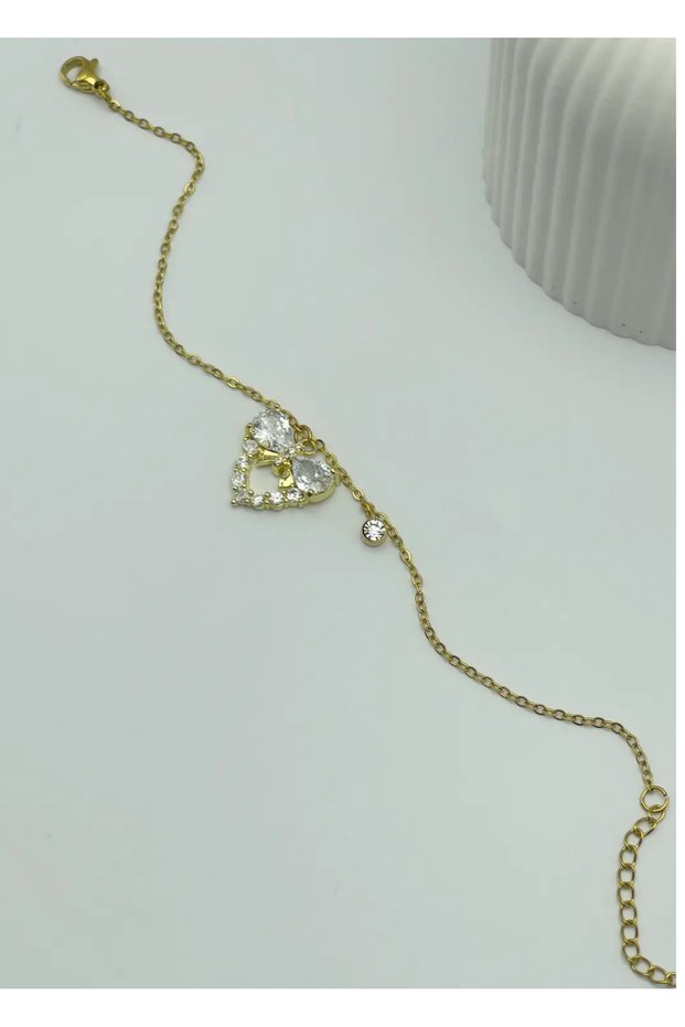 Steel Gold Stone Heart Bracelet - 25-Blk105