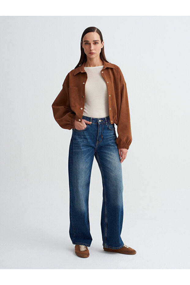 60781 Süet Bomber Ceket-Taba - 4