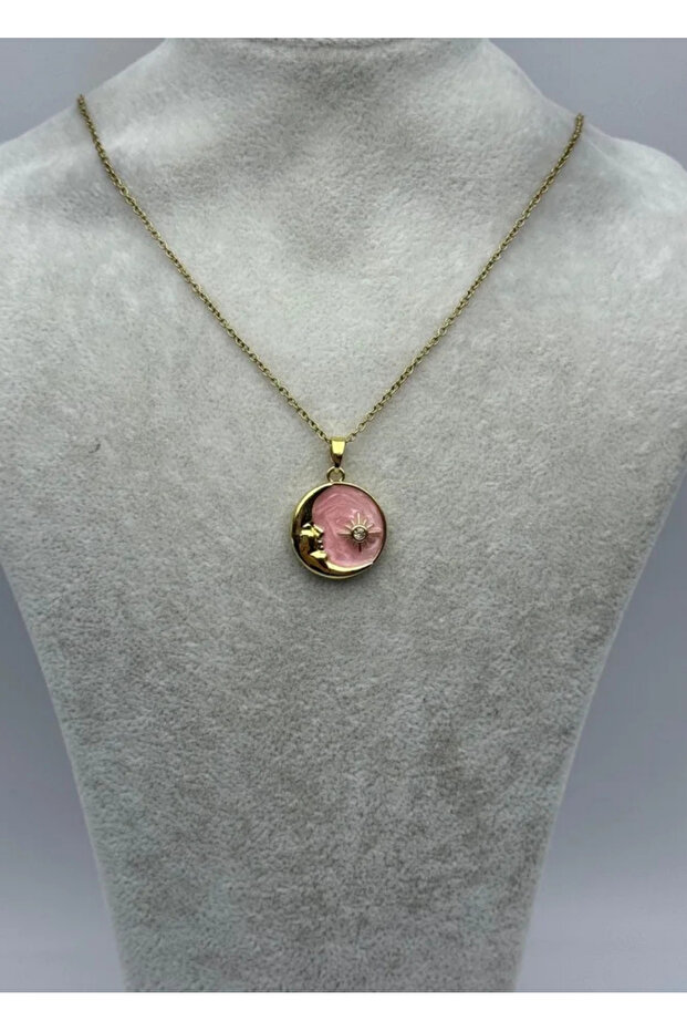 Steel gold cute moon necklace - 25ctr289