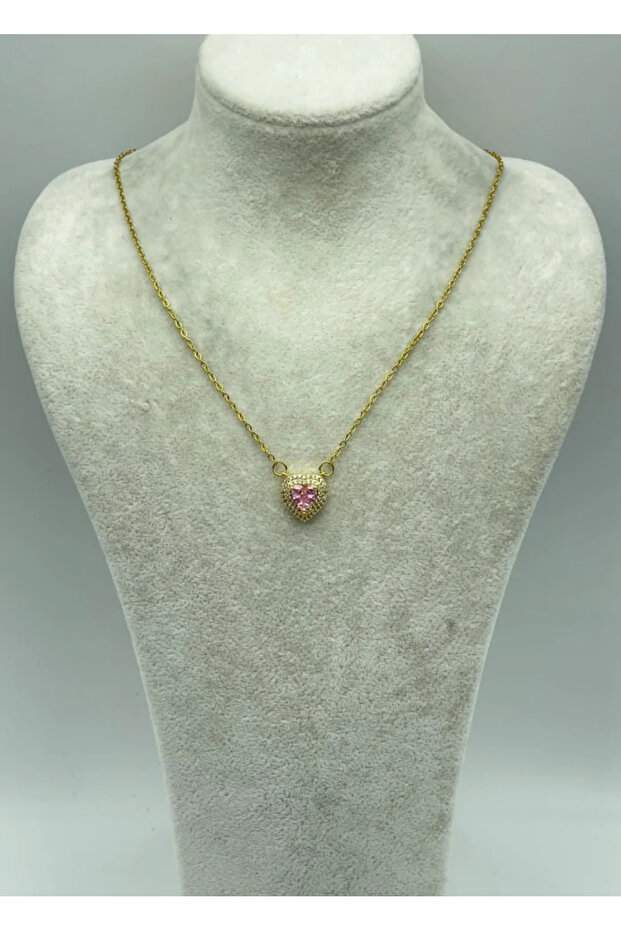 Steel gold stone heart necklace - 25-ctr255