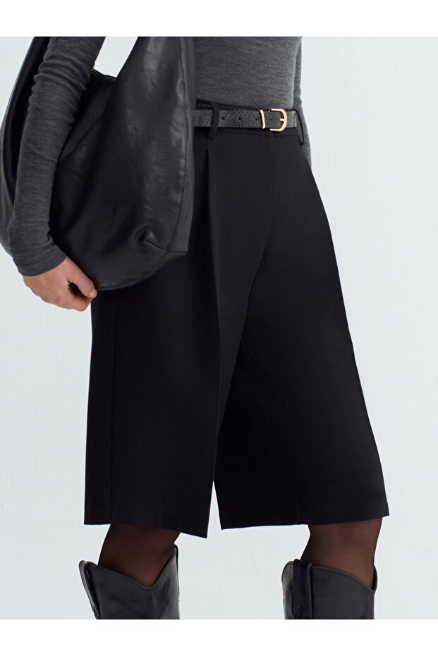 72261 Kemerli Bermuda Şort-Siyah - 4