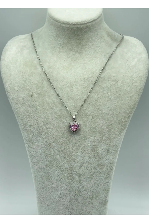 Steel silver stone heart necklace - 25-ctr53