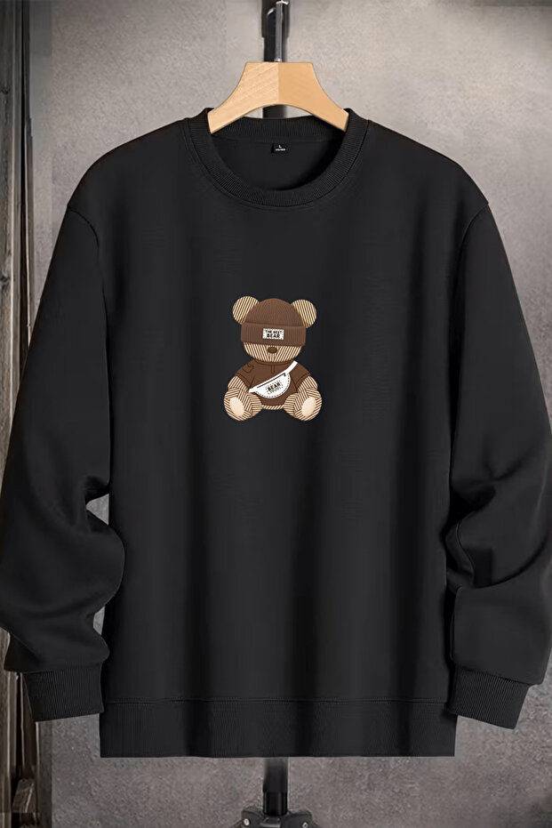 Unisex Winter Cotton the Best Bear Printed Regular Crew Neck Sweatshirt