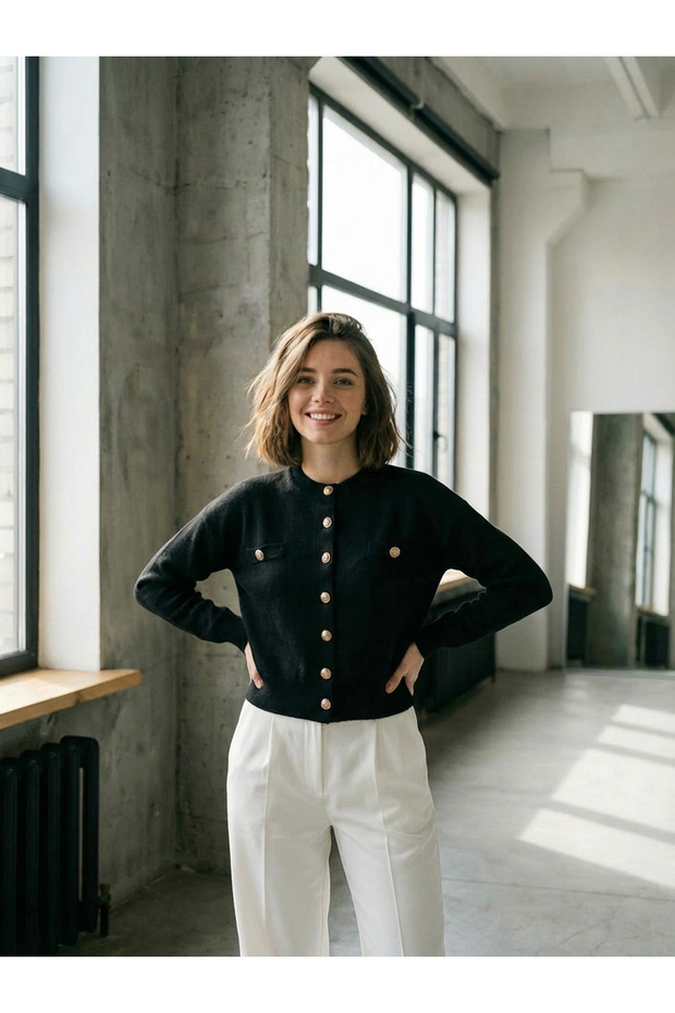 gold düğmeli basic hırka/ceket - 3