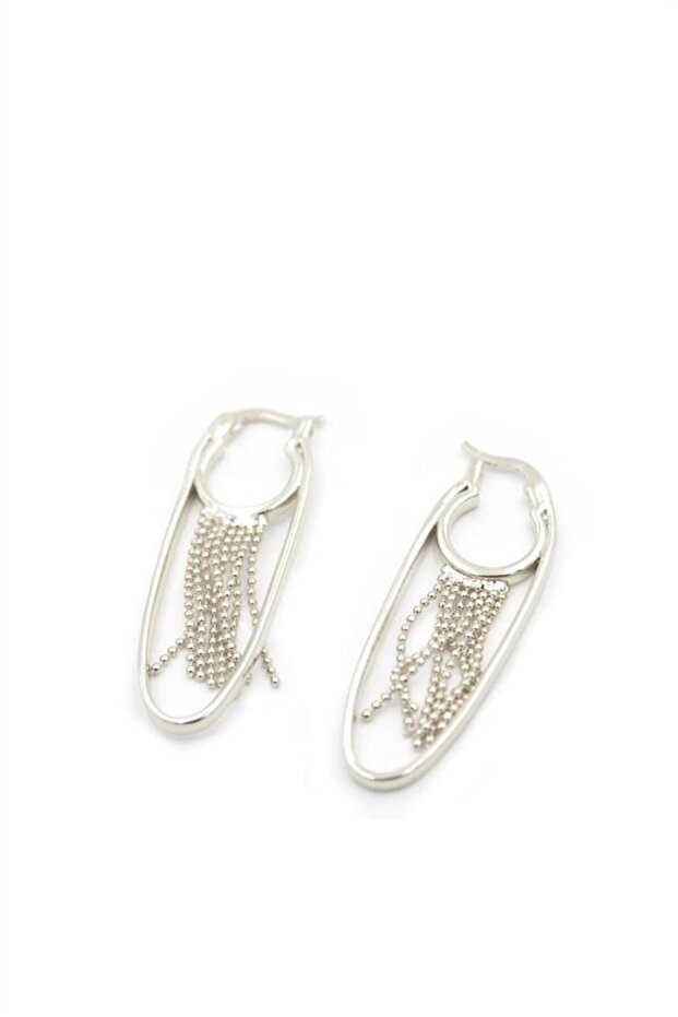 أقراط متدلية بسلسلة - فضية - 2