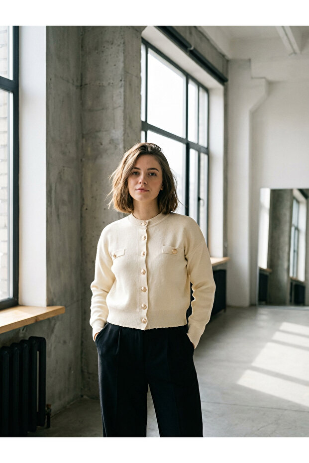 gold düğmeli basic hırka/ceket - 2