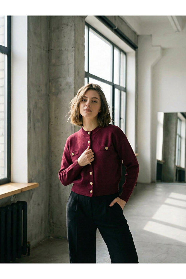 gold düğmeli basic hırka/ceket - 2