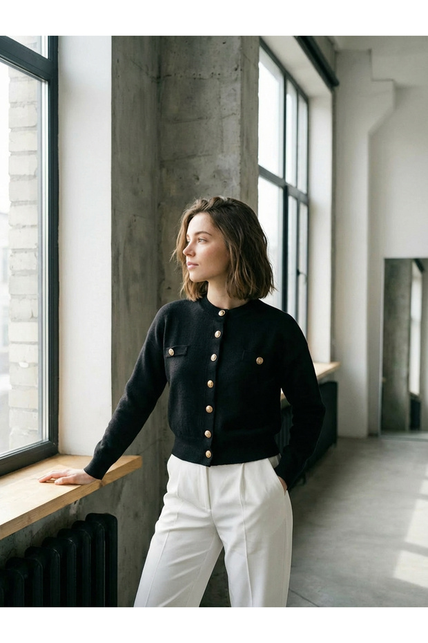 gold düğmeli basic hırka/ceket - 2