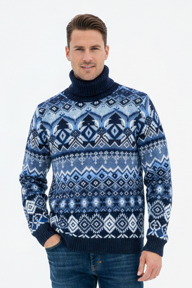 Men's Turtleneck Ethnic Patterned Sweater - 1