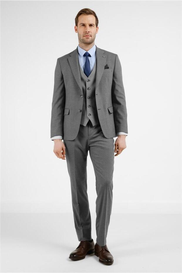 Gray Mono Collar Vest 6 Drop Slim Fit Full Lining Flexible Suit 1001255175