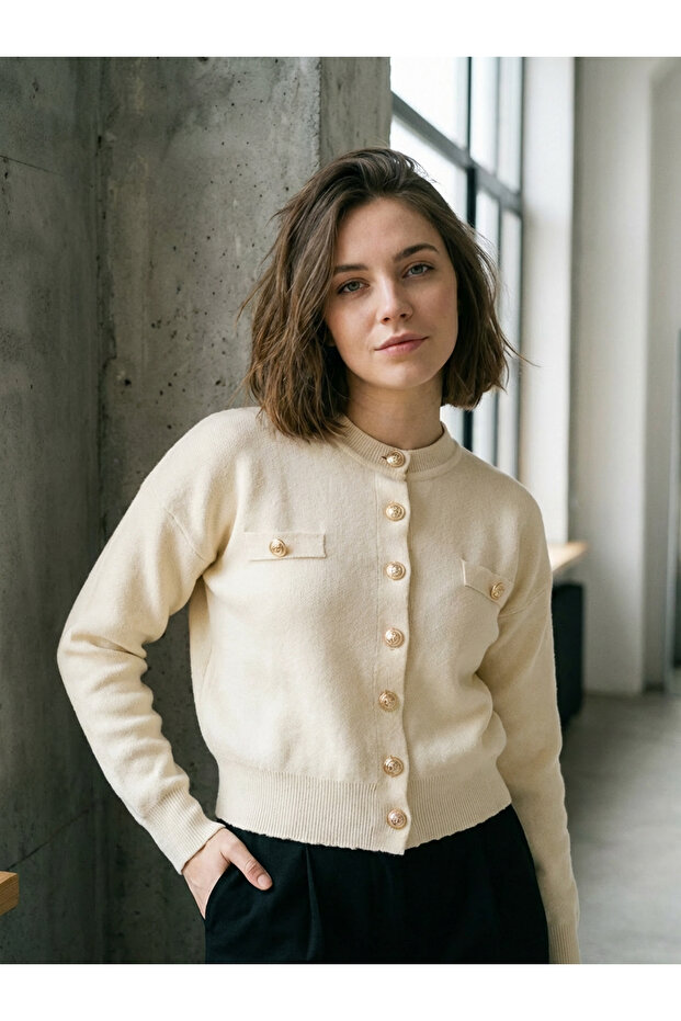 gold düğmeli basic hırka/ceket - 1