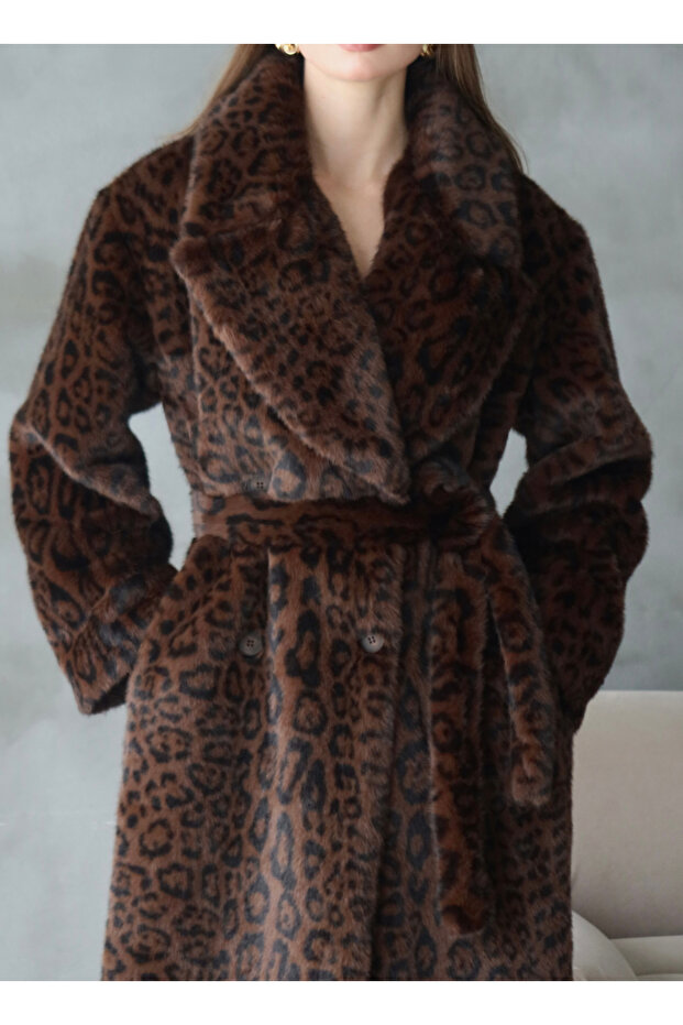 PALTON DIN BLĂNĂ ARTIFICIALĂ CU MODEL LEOPARD - 4