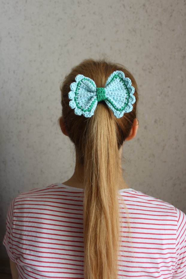 Hand Knitted Bowknot Rubber Band - 100% Cotton Yarn Children's and Adult Hair Accessory