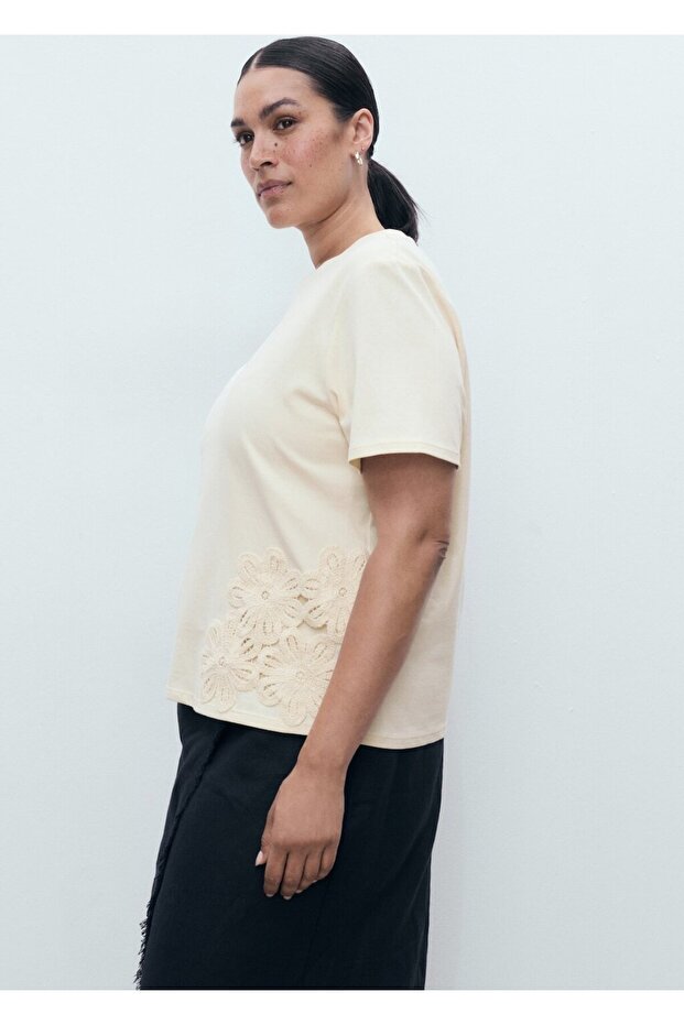 Çiçek işlemeli pamuklu tişört - 8