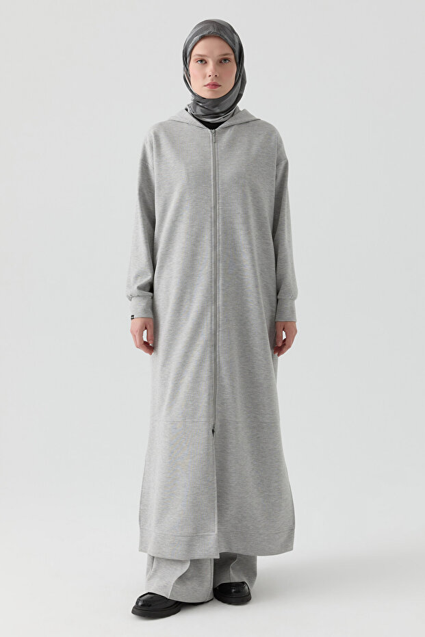 Kapüşonlu Örme Ferace - Gri - 3