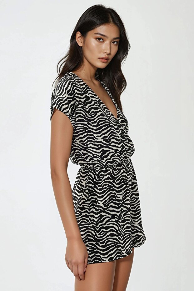 Baskılı V Yaka Kısa Paçalı Mini Tulum Busem Collection - 2