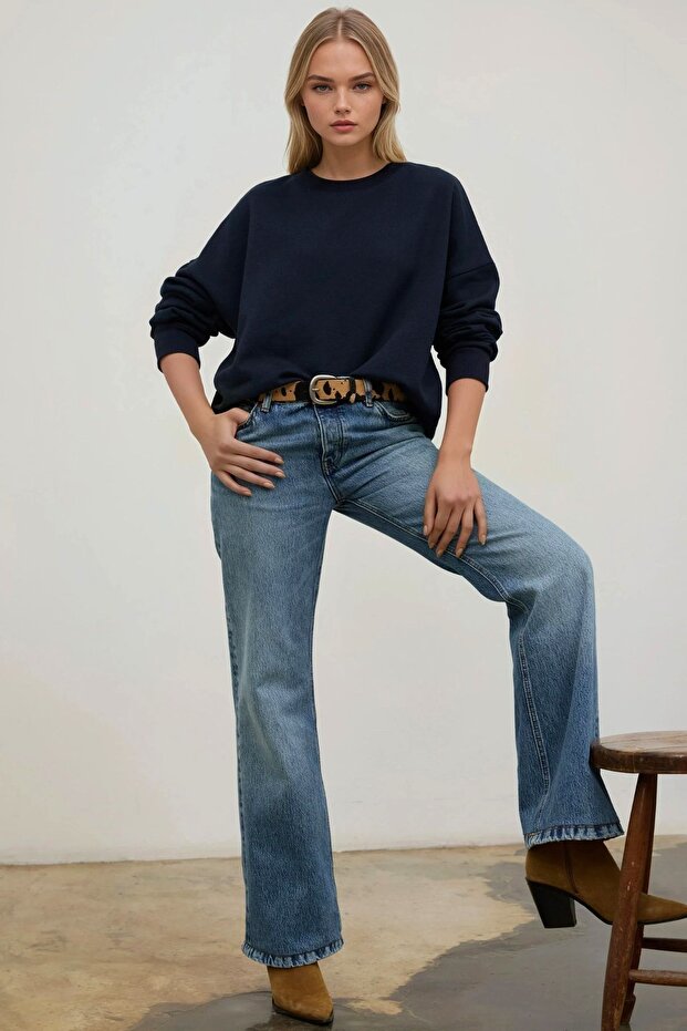 Oversize Bisiklet Yaka Basic Sweatshirt - 5