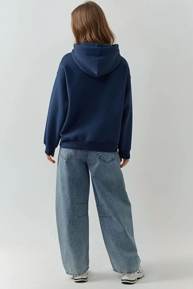 Oversize Baskılı Kapüşonlu Sweatshirt - 3