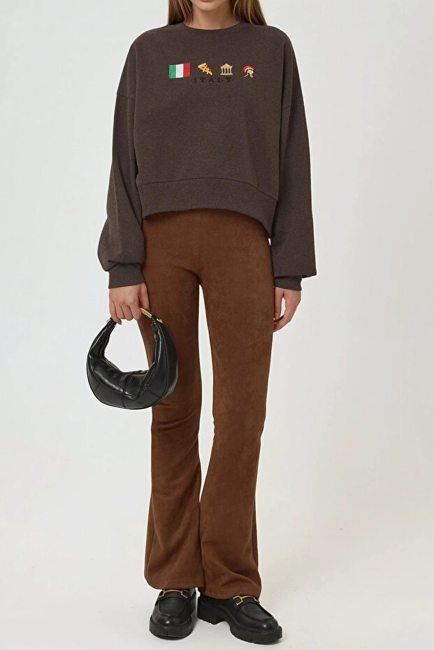 İşlemeli Yuvarlak Yaka Sweatshirt - 5
