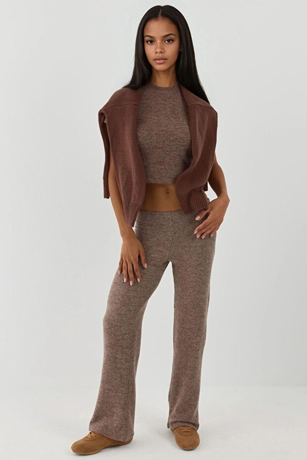 Elastik Bel Yumuşak Dokulu Örme Pantolon - 1