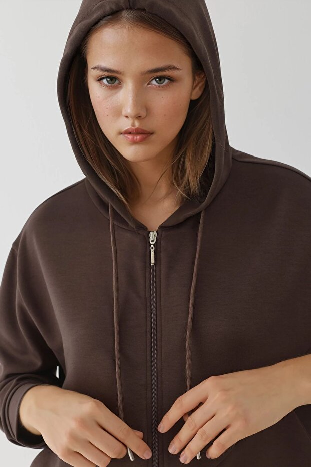 Modal Touch Fermuarlı Kapşonlu Sweatshirt - 2