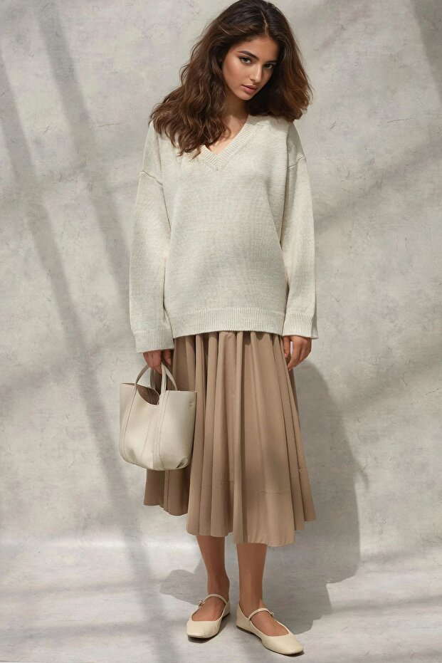 Kalın Örme V-Yaka Kazak - 5