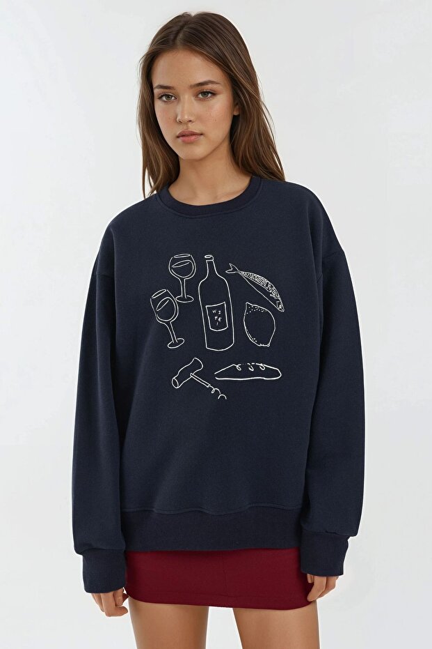 Baskılı Yuvarlak Yaka Sweatshirt - 3
