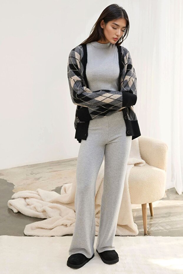 Elastik Bel Yumuşak Dokulu Örme Pantolon - 4