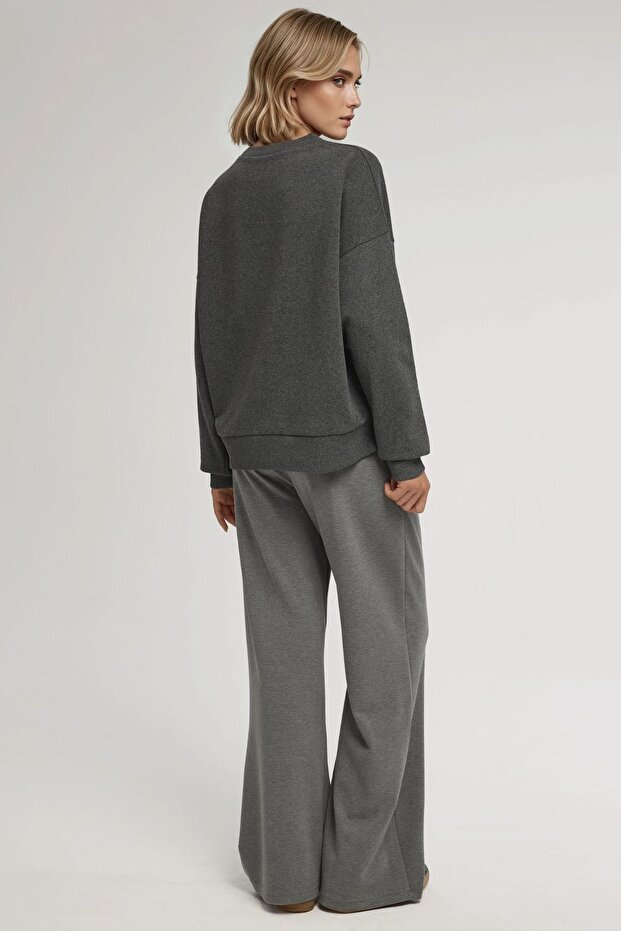 Oversize Bisiklet Yaka Basic Sweatshirt - 4