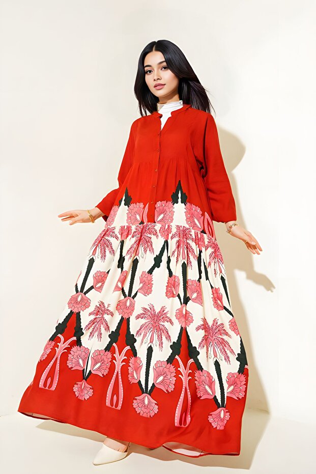 فستان ماكسي من BDART بتصميم V-Neck مع أزرار - 2