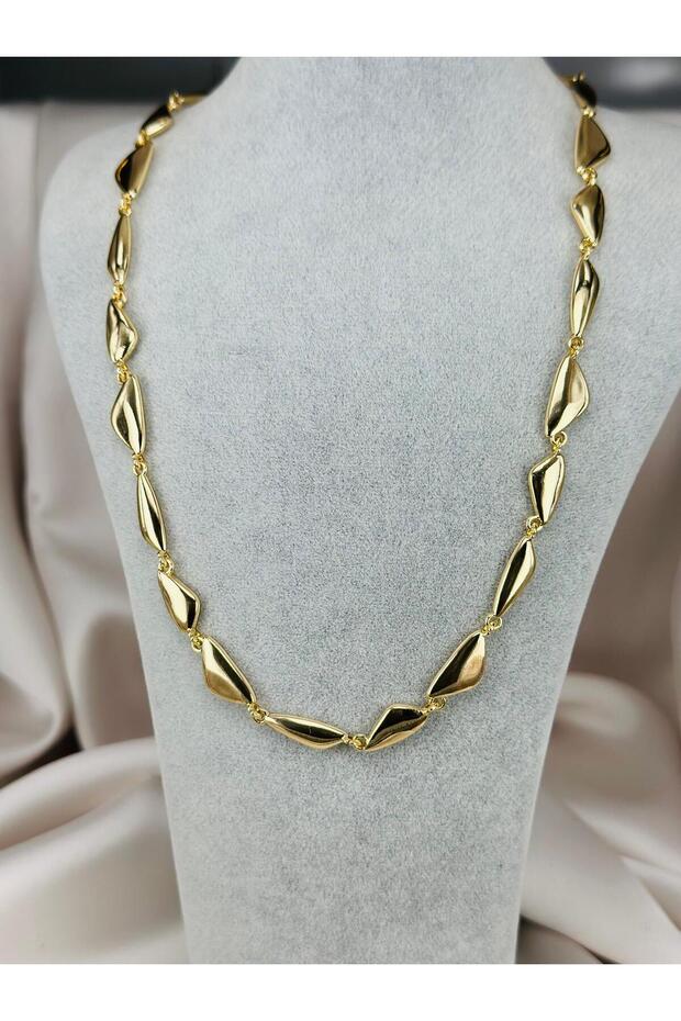 Gold Color Geometric Segmented Elegant Steel Necklace