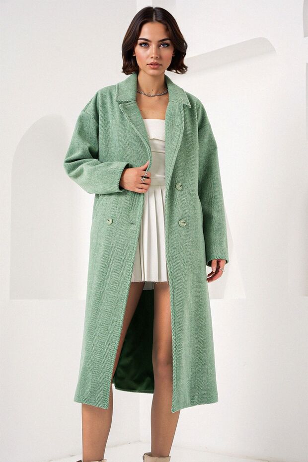 BDART Oversize Çift Düğmeli Herringbone Palto - 1