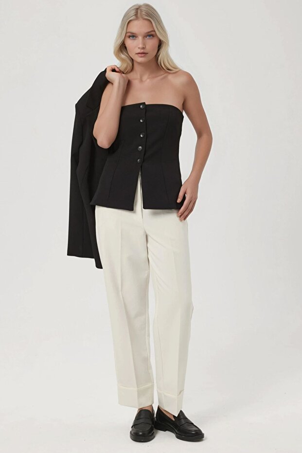 Straplez Düğmeli Fitted Üst - 2