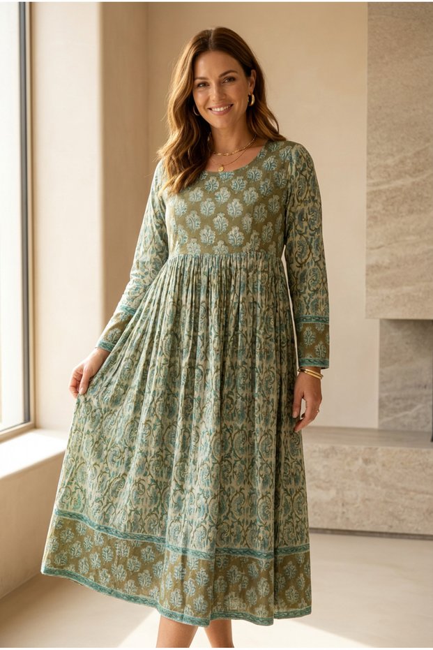 Rochie din bumbac imprimat manual