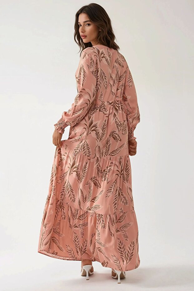 Baskılı Uzun Kol Viskon Modest Elbise - 3