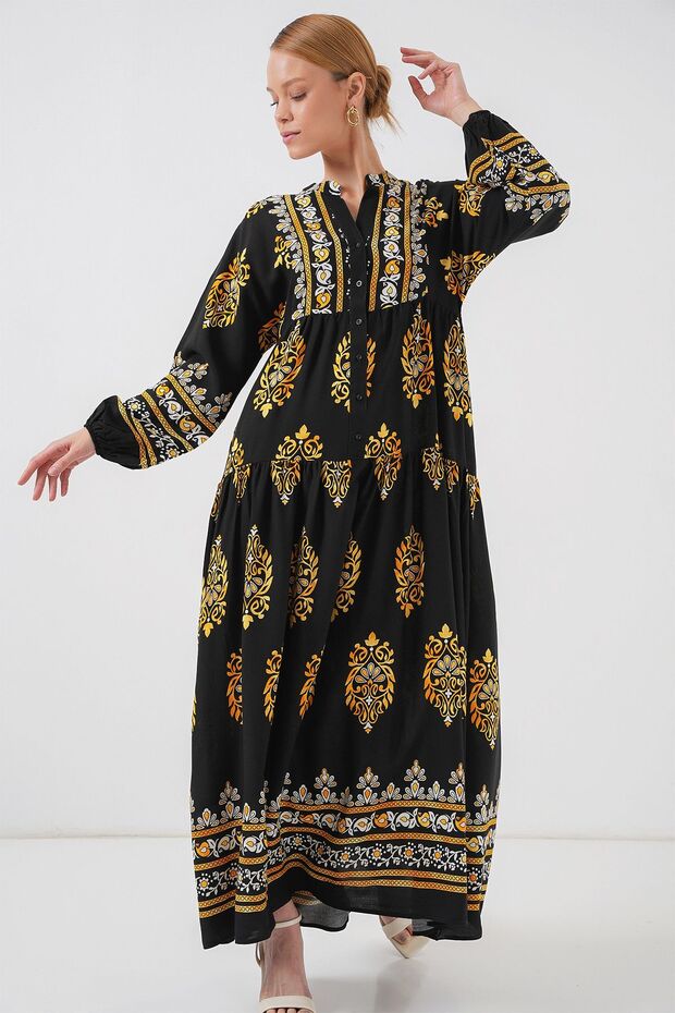 فستان ماكسي من BDART بتصميم V-Neck مع أزرار - 1