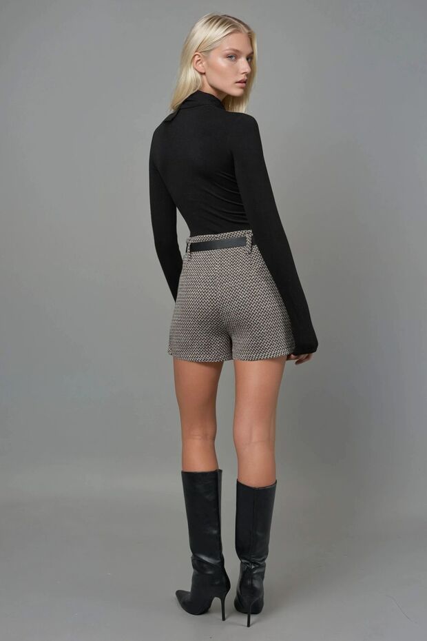 Yüksek Bel Pileli Mini Şort Etek - 5