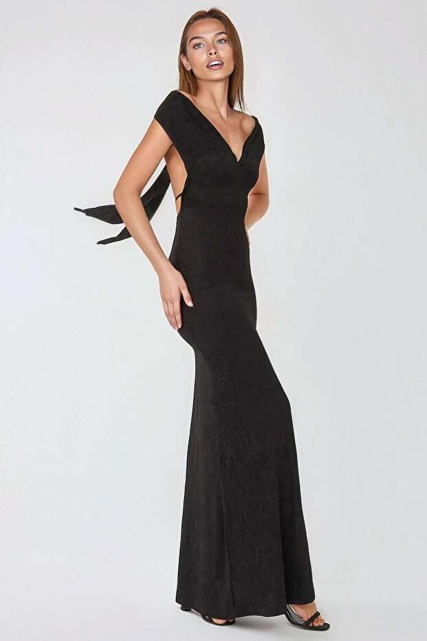 Kalp Yaka Maxi Elbise - 4