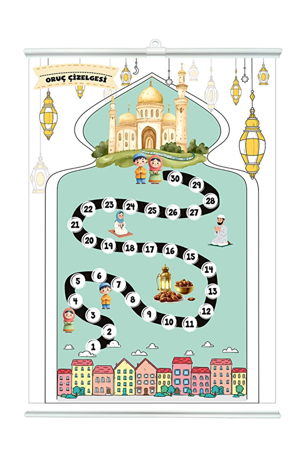 Paintable Educational Ramadan Fasting Chart for Children - Ramadan Motivational Board 35X50Cm