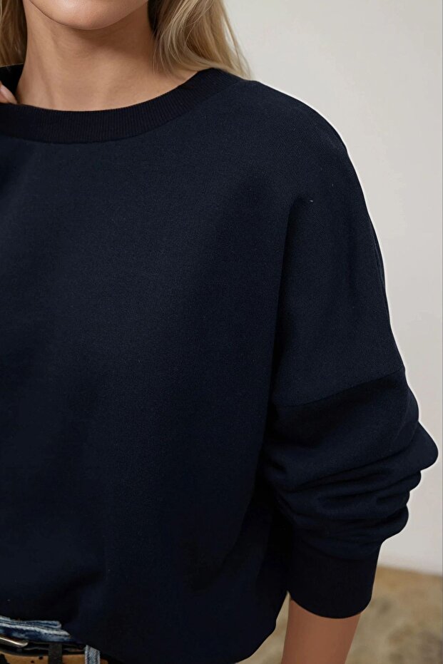 Oversize Bisiklet Yaka Basic Sweatshirt - 3