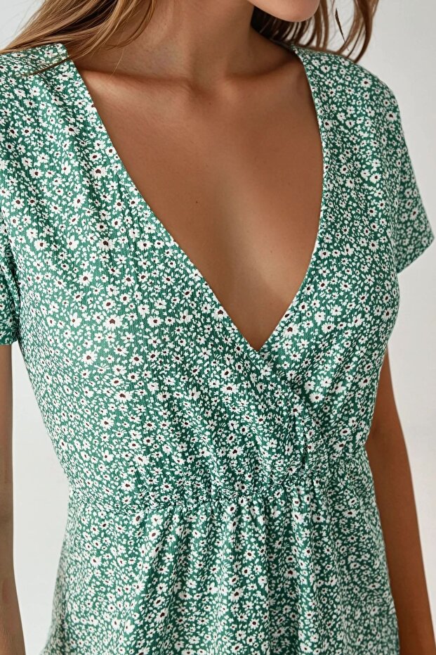Mini V Yaka Ditsy Çiçekli Elbise Busem Collection - 5