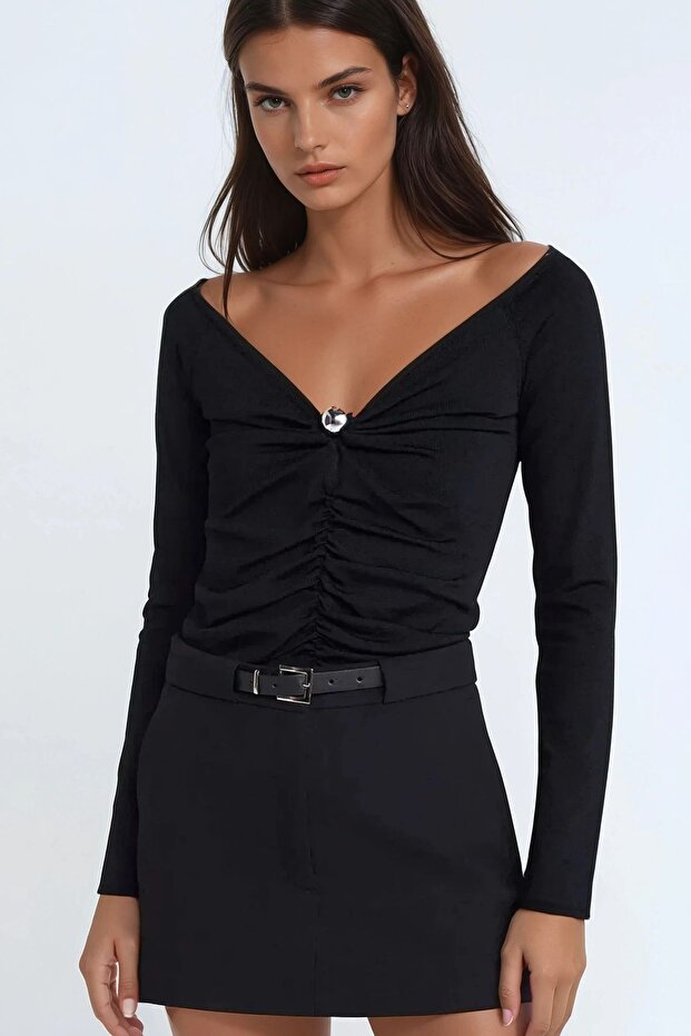 Düz Yüksek Bel Mini Şort Etek - 4