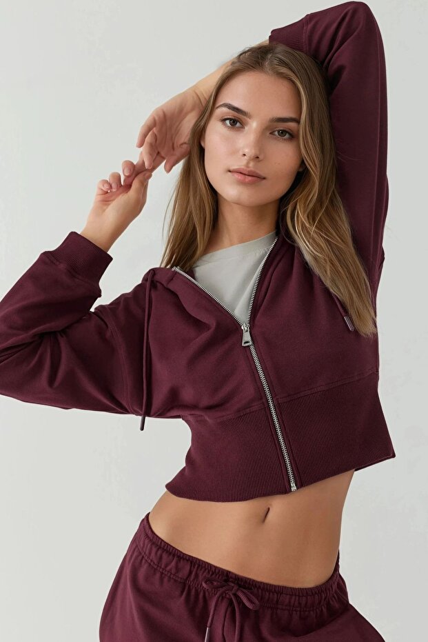 Fermuarlı Kapüşonlu Sweatshirt - 4